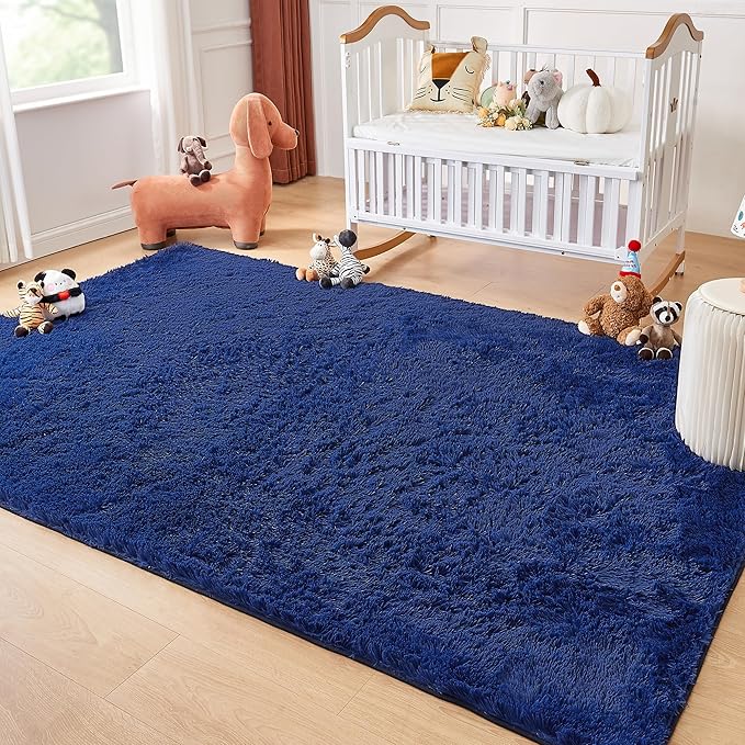 Andency 8x10 Area Rugs for Living Room, Navy Non-Slip Fluffy Soft Large Shag Bedroom Carpet, Big Indoor Thick Nursery Rug for Kids Dorm Home Decor Aesthetic