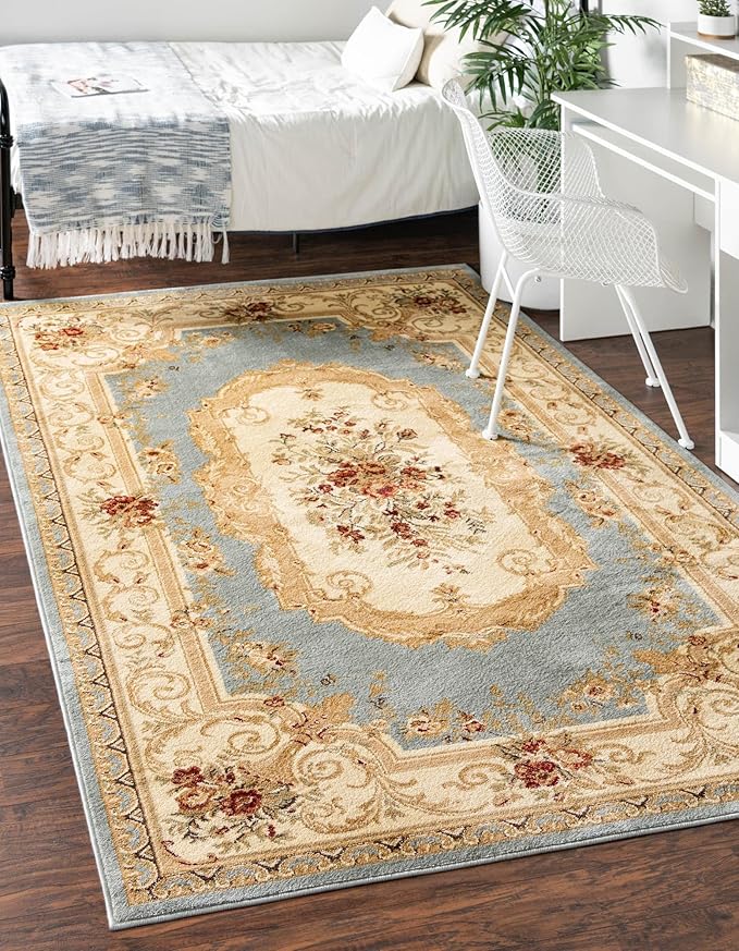 Rugs.com Chateau Collection Rug – 3' x 5' Light Blue Medium Rug Perfect for Entryways, Kitchens, Breakfast Nooks, Accent Pieces