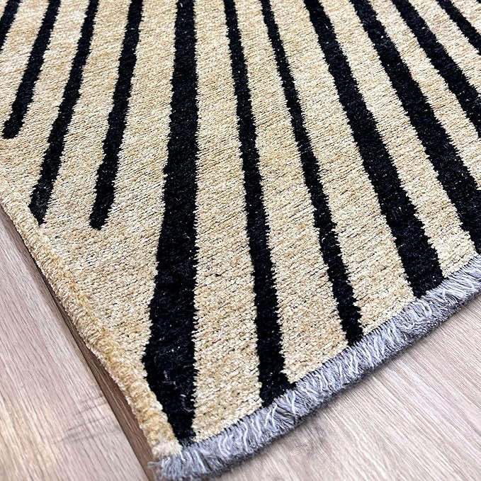 Alfa Rich 7x10 Geometric Beige Black Washable Area Rugs for Living Room Bedroom Kitchen Cotton Rug