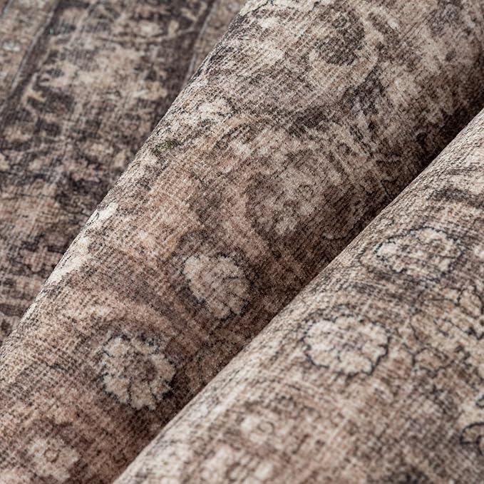 9x12 Brown Area Rug for Living Room Bedroom Neutral Vintage Soft Non Slip Rug Low Pile Distressed Large Carpet for Dining Room Nursery Office Indoor