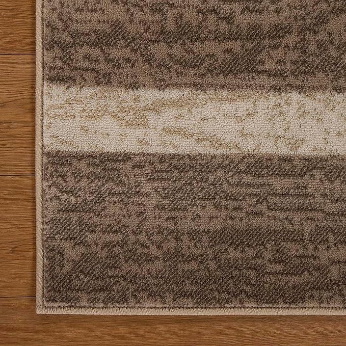 Superior Indoor Area Rug, Jute Backing, Plush Modern Rugs for Entryway, Kitchen Floors, Office Floor Cover, Color Block Rugs, Rockwood Collection, 7' x 9', Beige