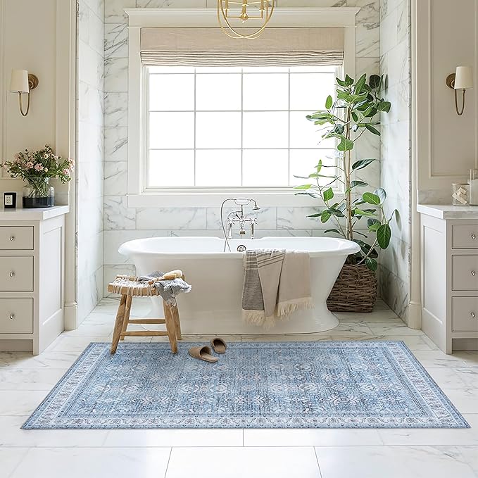 Fame Living Washable Area Rug. Modern Farmhouse. Vintage. Turkish. Bohemian. Distressed. Oriental. Traditional. Rugs for Living Room. Dining. Bedroom. Office. Entryway. Foyer. (866CBl, 9' x 12')