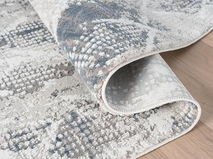 Adel Modern Area Rug for Living Room, 8x10 Rustic Distressed Abstract Large Blue Rug, Medium Pile Stain Resistant Carpet for Bedroom, Dining Room or Kitchen (8' x 10', Blue)