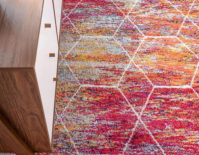Unique Loom Trellis Frieze Collection Area Rug - Geometric (5' Round, Multi/ Ivory)