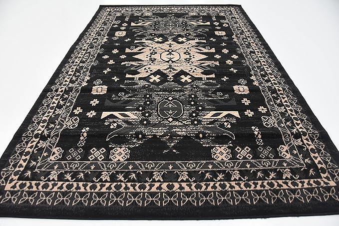 Unique Loom Taftan Collection Border Geometric Tribal Inspired Design Area Rug (6' 0 x 9' 0 Rectangular, Black/ Gray)