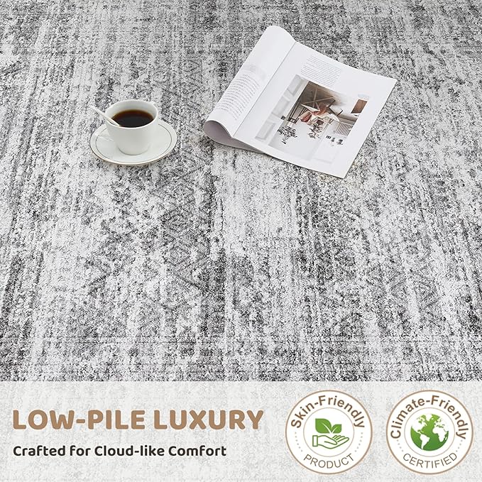10x12 Area Rug Living Room Rugs - Washable Neutral Modern Abstract Soft Thin Rug Indoor Floor No Slip Rug Carpet for Bedroom Under Dining Table Home Office Decor - Light Gray