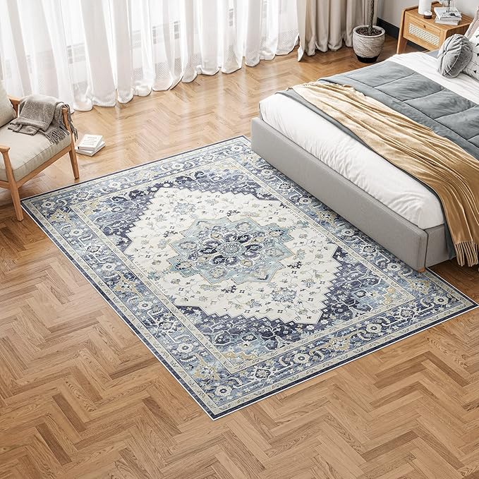 Dripex 8x10 Area Rugs - Stain Resistant Washable Rug Distressed Rugs for Living Room Dining Room Bedroom Anti-Slip Low-Pile and Soft Accent Rug Farmhouse Office Home Decor, Pet & Child Friendly