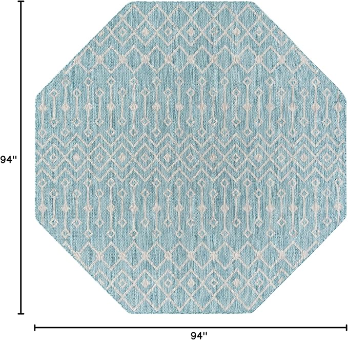 Unique Loom Outdoor Trellis Collection Area Rug - Tribal Trellis (7' 10" Octagon, Aqua/ Ivory)