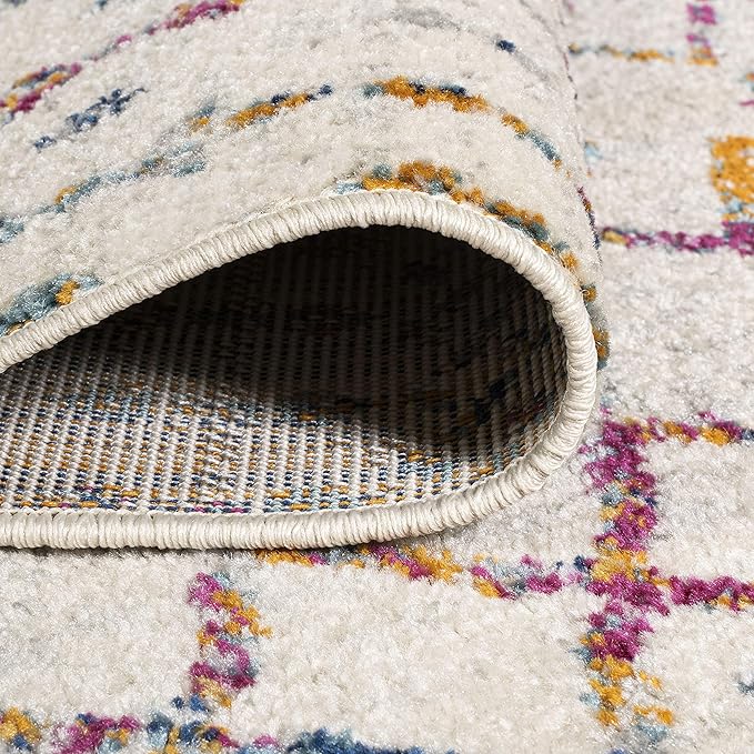 JONATHAN Y Boho Vintage Diamond Ivory/Multi Indoor Area Rug 4X6 ft, Moroccan Hype for Living Room, Bedroom, Kitchen, Office, Easy-Cleaning, High Traffic, Pet-Friendly, Non-Shedding (MOH101E-4)