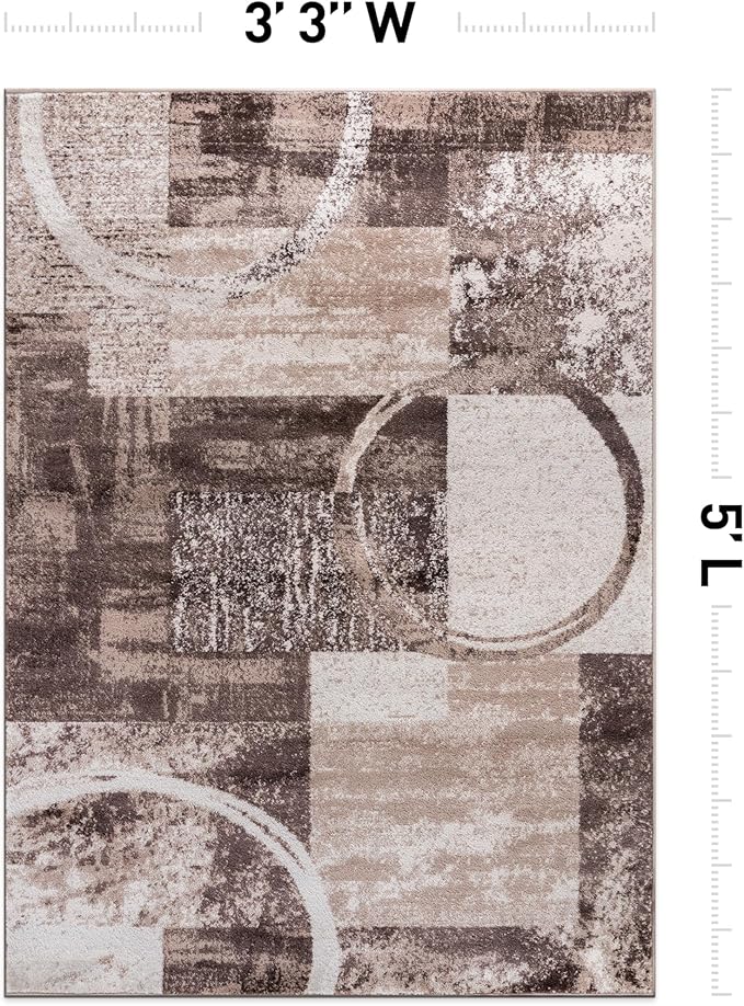 Rugshop Contemporary Abstract Circle Design Area Rug, Non-Shedding Carpet for Bedroom, Home Office, or Nursery, Brown, 3'3" x 5'