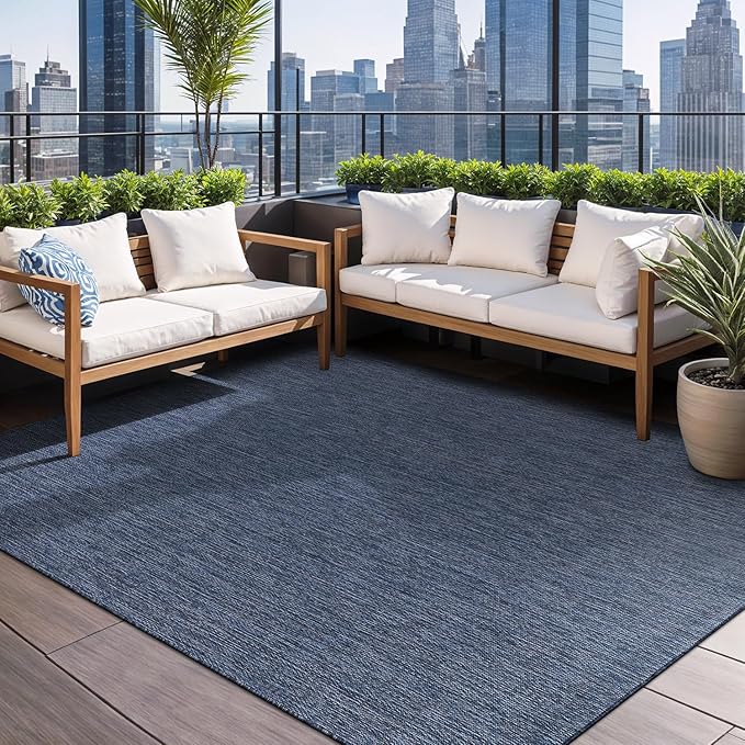 Beverly Rug Indoor Outdoor Rug 6x9, Washable Outside Carpet for Patio, Deck, Porch, Solid Modern Area Rug, Water Resistant, Azure Blue