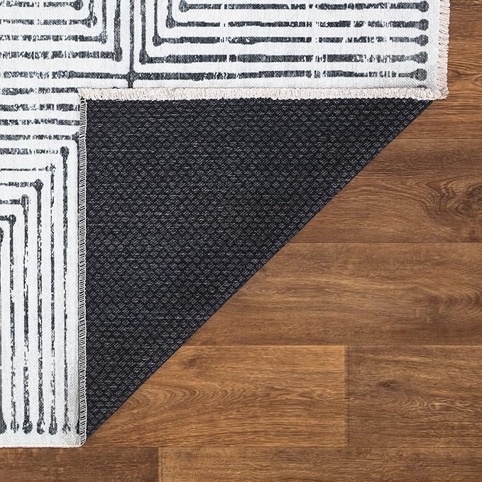 Bloom Rugs Caria Washable Non-Slip 6x9 Rug - Ivory/Black Striped Area Rug for Living Room, Bedroom, Dining Room, and Kitchen - Exact Size: 6' x 9'