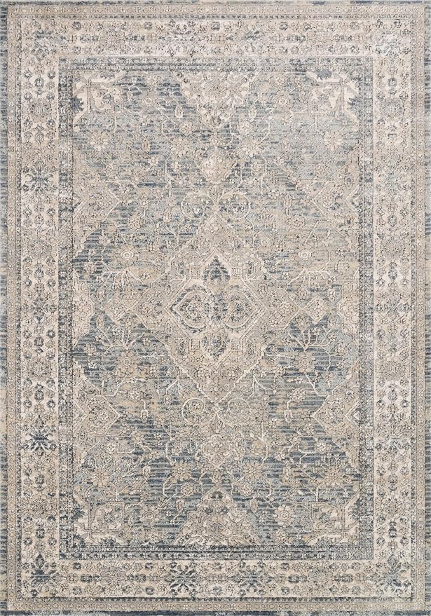 Loloi Teagan Collection TEA-04 Sky/Natural 2'-8" x 13' Runner Rug, Large, Soft Neutral Rug, High-Traffic for Living Room, Bedroom, Home Office, Dining Area