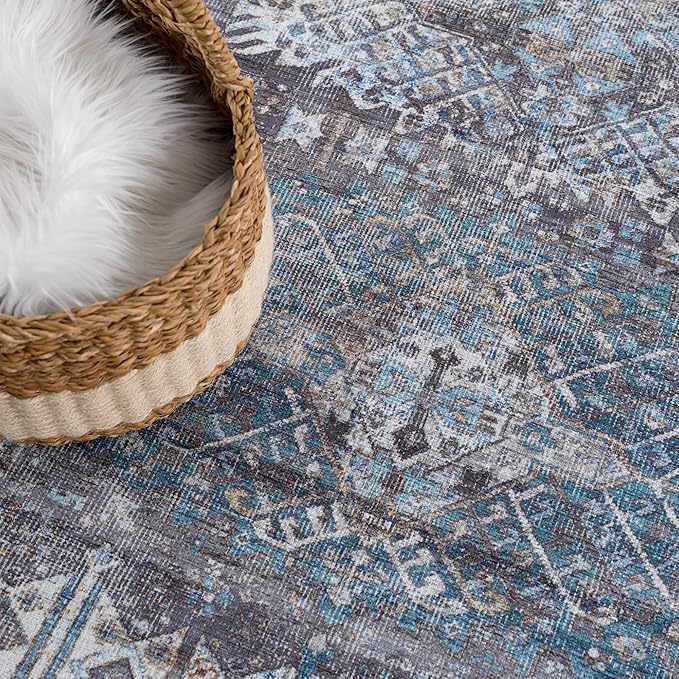 Bloom Rugs Washable 6' x 9' Rug - Slate Gray/Blue Traditional Area Rug for Living Room, Bedroom, Dining Room, and Kitchen - Exact Size: 6' x 9'