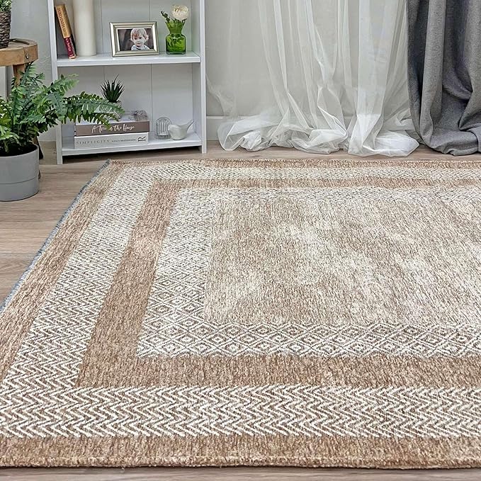 Alfa Rich 4x6 Beige Cream Washable Area Rugs for Living Room Bedroom Kitchen Cotton Pet Friendly Rug