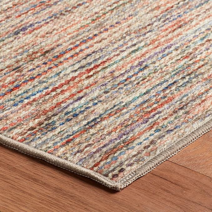 Dash & Albert Clay Natural Machine Washable Rug, 7.5 X 9.5 Feet, Multicolored Stripe Pattern