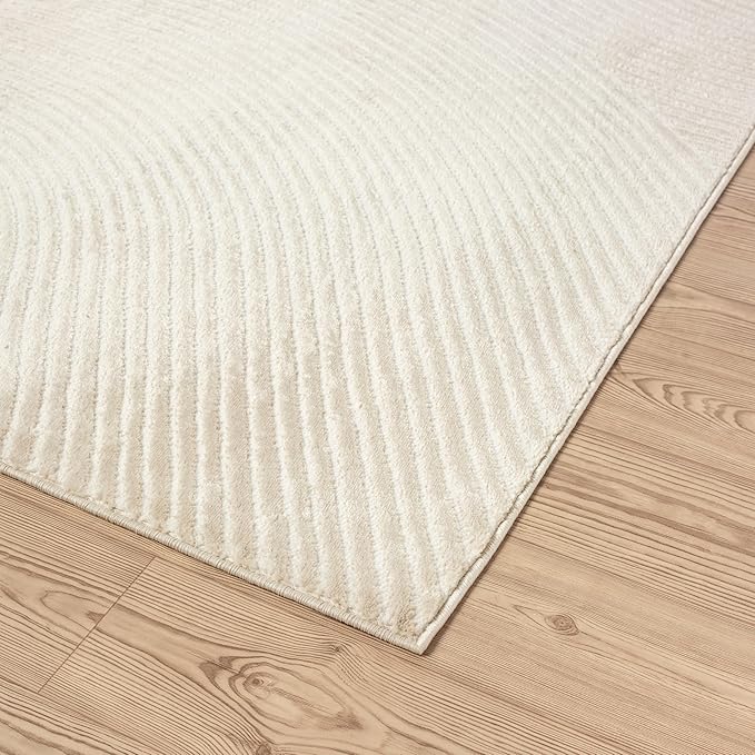 Abani Neutral Beige Area Rug 9' x 12' for Living Room, Bedroom - Zen Reiki Circles Pattern - Durable & Easy to Clean