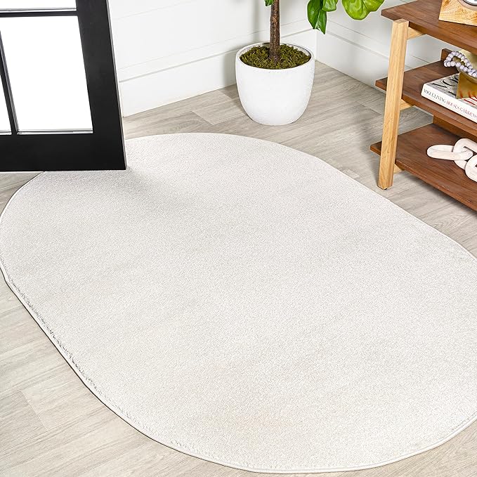 Eyely UES100T-3OV Supersoft Haze Solid Low-Pile Indoor Area Rug Casual;Contemporary;Solid;Traditional, Bedroom, Kitchen, Living Room, Easy-Cleaning, Non-Shedding, 3 X 5 Oval, Cream