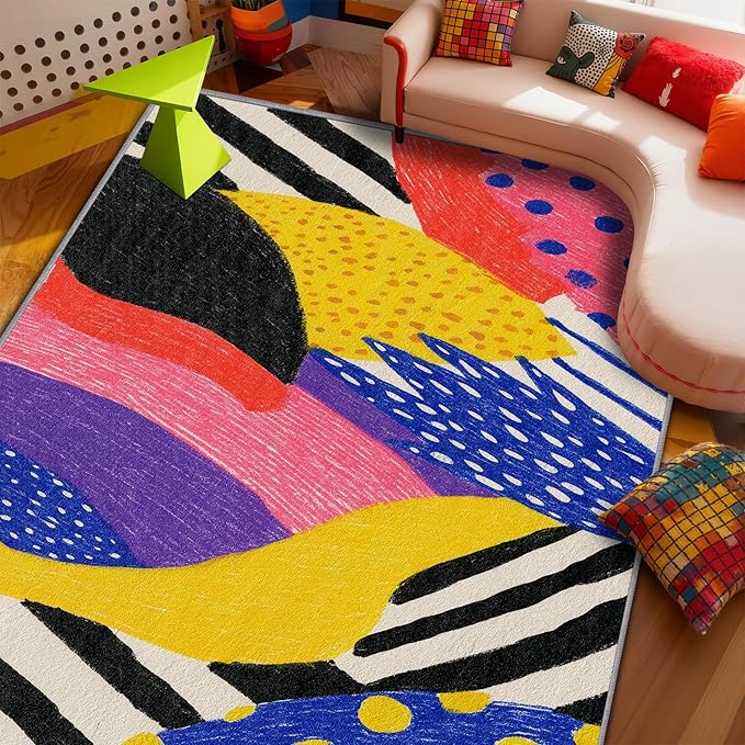 Abstract Rug - 5x7 Rug, Colorful Pop Art Graffiti Area Rugs, Hippie Aesthetic Funky Washable Soft Floor Carpets Home Decor #C007