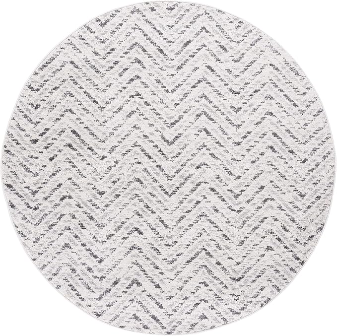 SAFAVIEH Adirondack Collection Area Rug - 6' Round, Ivory & Charcoal, Chevron Design, Non-Shedding & Easy Care, Ideal for High Traffic Areas in Living Room, Bedroom (ADR104N)
