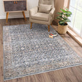 Bloom Rugs Washable Non-Slip 2x3 Rug - Dark Blue/Tan Traditional Oriental Area Rug for Living Room, Bedroom, Dining Room, and Kitchen - Exact Size: 2' x 3'