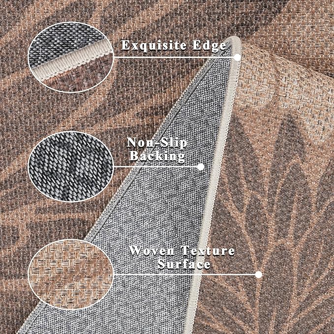 Floral Easy Jute Rug 8x10 Outdoor Rug Washable Area Rugs for Living Room Bedroom Non Slip Neutral Farmhouse Indoor Outdoor Carpet for Backyard Patio Office