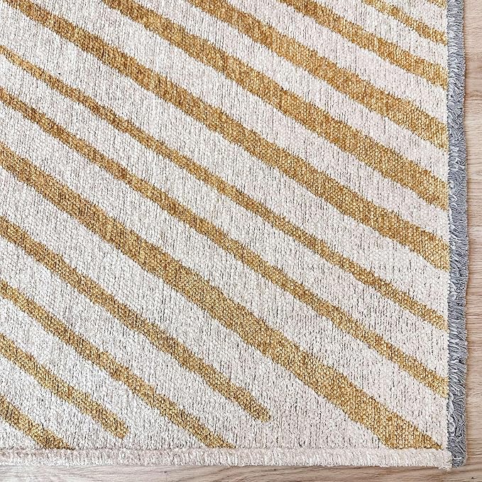 Alfa Rich 7x10 Geometric Gold Off White Washable Area Rugs for Living Room Bedroom Cotton Rug