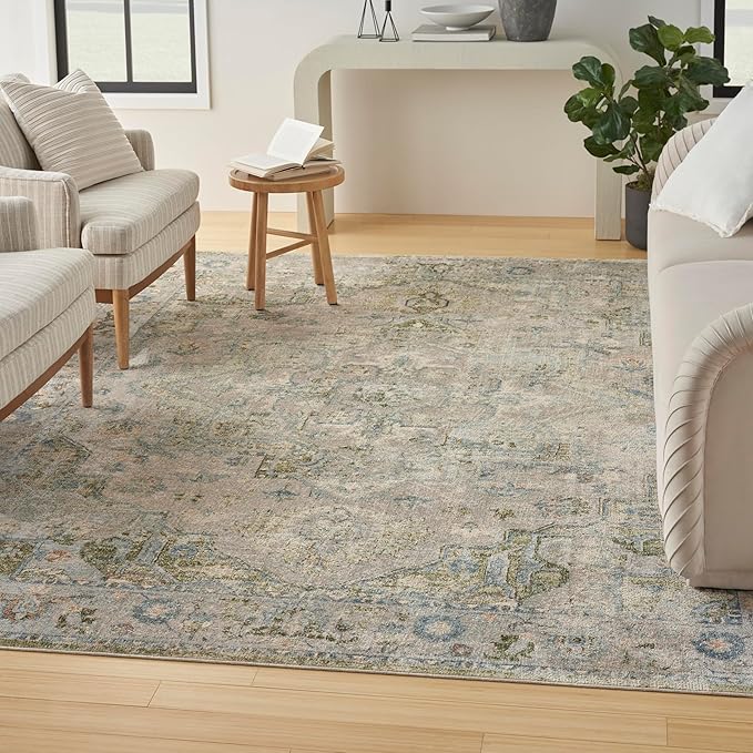 Nourison Home Astra Machine Washable Blue Green 7'10" x 10' Area Rug - Easy Clean, Non Shedding, Bed Room, Living Room, Dining Room, Kitchen (8' x 10')
