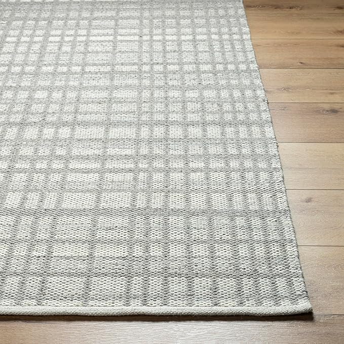Mark&Day Wool Rugs, 5x8 Ishaq Solid and Border Light Grey Area Rug, Grey Ivory Carpet for Living Room, Bedroom or Kitchen (5' x 7'6")