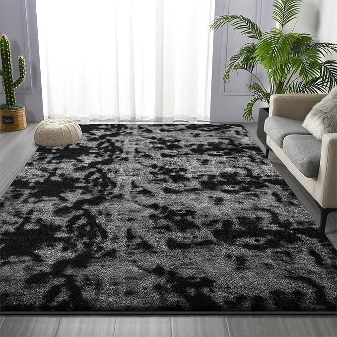 Large Area Rugs for Living Room Bedroom, 7 x 10 Ft Non-Slip Tie-Dyed Modern Area Rug, Soft Thickened Memory Foam Rug, Comfy Indoor Carpet for Boys Girls Room Nursery Dorm Home Decor, Dark Grey