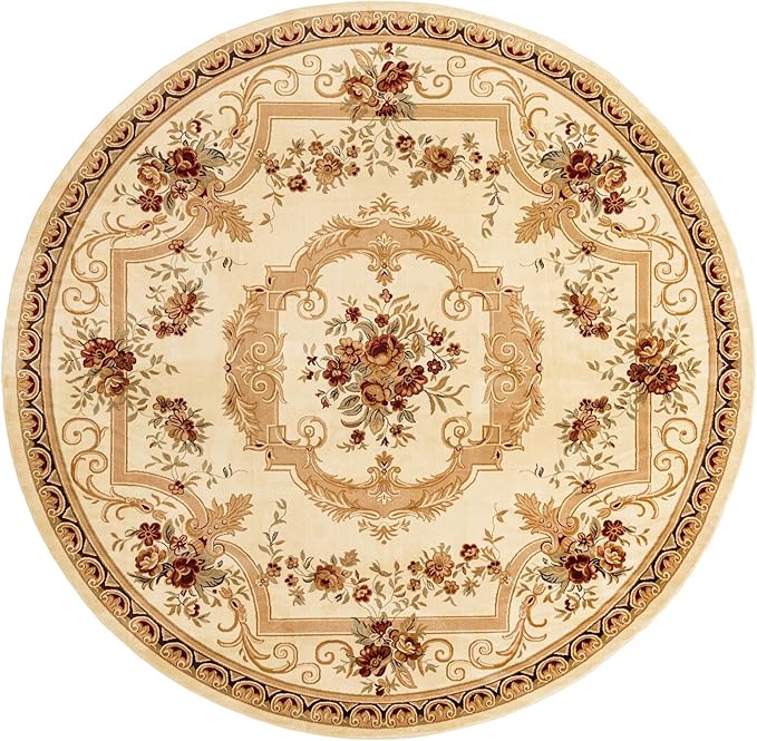 Rugs.com Chateau Collection Rug – 13' Round Cream Medium Rug Perfect for Kitchens, Dining Rooms