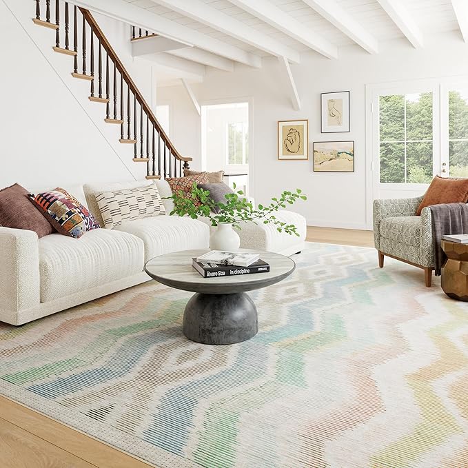Dash & Albert Zarek Multi Machine Washable Rug, 3 X 5 Feet, Multicolored/White Chevron Pattern