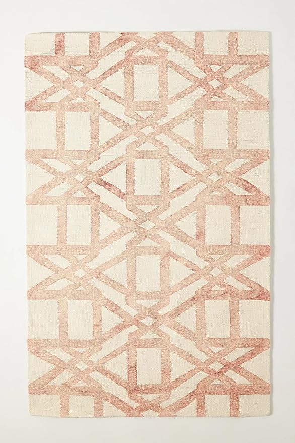 Hand-Tufted Wool Marengo Rug in Pink – Elegant Geometric Wool Carpet for Living Room & Bedroom – Soft Feel – 9.6 x 14