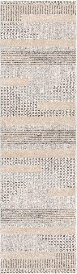 Well Woven Harlow Collection Briar Beige - Modern Tribal Minimalist Geometric 3x10 Runner Rug - Ideal for Hallway & Bedroom - Durable, Stain Resistant & Easy to Clean