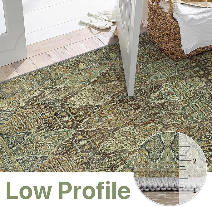 2x3 Entrance Rug Machine Washable Rug Small Door Mat,Ultra-Thin Low Pile Pad,Lightweight Indoor Carpet,Non Slip Floral Area Rug for Entryway,Bedside,Kids Room,Laundry,Bathroom,Sage Green