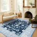 Fame Living Navy Blue Oushak Rug, Modern, Vintage, Turkish, Eclectic, Floral, Pastel, Washable, Area Rugs for Living Room, Dining, Bedroom, Nursery, Girls, Boys, 5'9"x8'9"