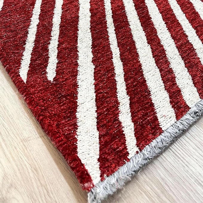 Alfa Rich 7x10 Geometric Red Burgundy Off White Washable Area Rugs for Living Room Bedroom Rug