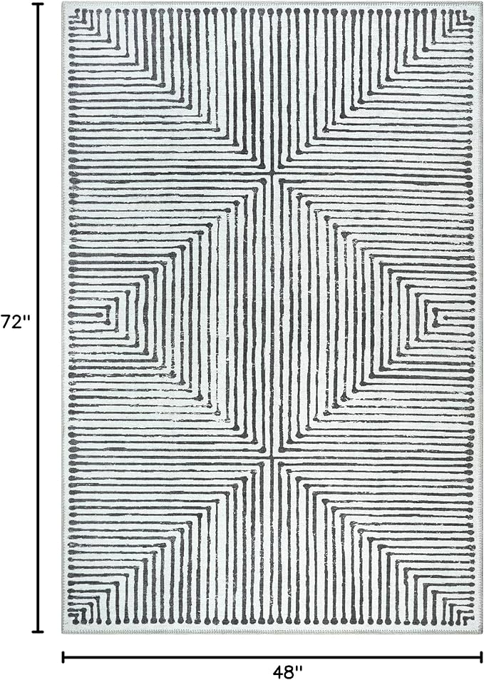 Bloom Rugs Washable Non-Slip 4' x 6' Rug - Black/Ivory Striped Area Rug for Living Room, Bedroom, Dining Room, and Kitchen - Exact Size: 4' x 6'