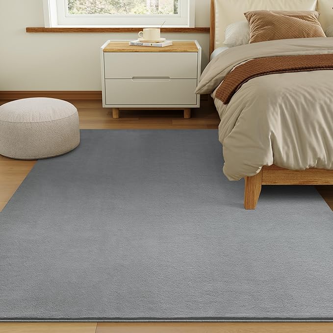 Solid Washable Area Rug - 6x9 Medium Pile Faux Cashmere Carpet for Living Room Bedroom, Grey