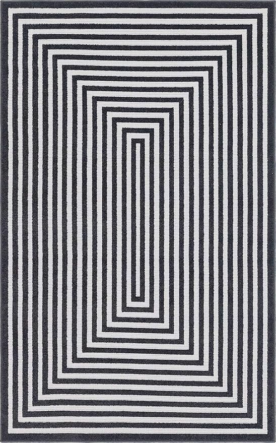 Unique Loom Sabrina Soto Outdoor Collection Geometric, Modern, Vibrant, Carved Area Rug (5' 0 x 8' 0 Rectangular, Black/ Ivory)