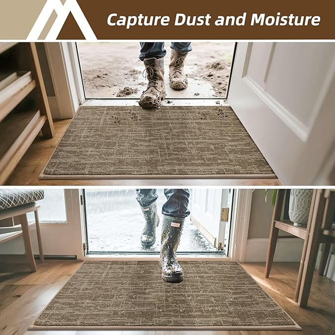 COSY HOMEER-Door-Mat Dirt Trapper Entryway Rugs 24"x36" Non Slip Washable Entrance Mats Absorbent Welcome Mat Low Profile Dog Door Mats for Front Back Doomats and Wet Shoes,Taupe