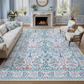 9x12 Area Rug Living Room Rug - Floral Vintage Forest Washable Carpet, Low Pile Non-Slip Stain Resistance Boho Soft Large Carpet for Bedroom, Dining Room Under Table, Farmhouse (9'x12' Blue/Pink)