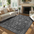Washable Area Rug 6x9 Black Rugs for Living Room, Vintage Boho Large Rug for Bedroom Dining Room Office, Distressed Floral Print Carpet for Under Table, Soft Non Slip Low Pile Throw Carpet Indoor Mat