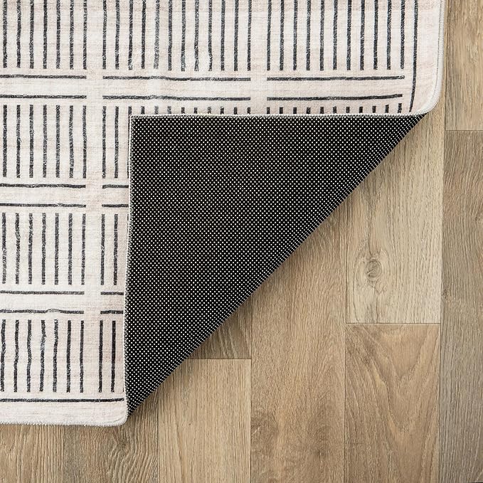 Rugshop Bohemian Stripe Lines Washable Non Slip Area Rug 2' x 3' Ivory