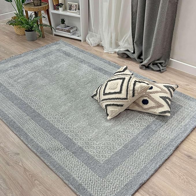 Alfa Rich 7x10 Light Gray Washable Area Rugs for Living Room Bedroom Kitchen Dining Cotton Decor Rug