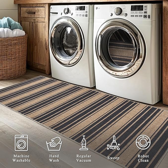 Striped Easy Jute Rug 6x9 Outdoor Rug Large Washable Rugs for Living Room Bedroom Non Slip Neutral Farmhouse Indoor Outdoor Carpet for Backyard Patio Office