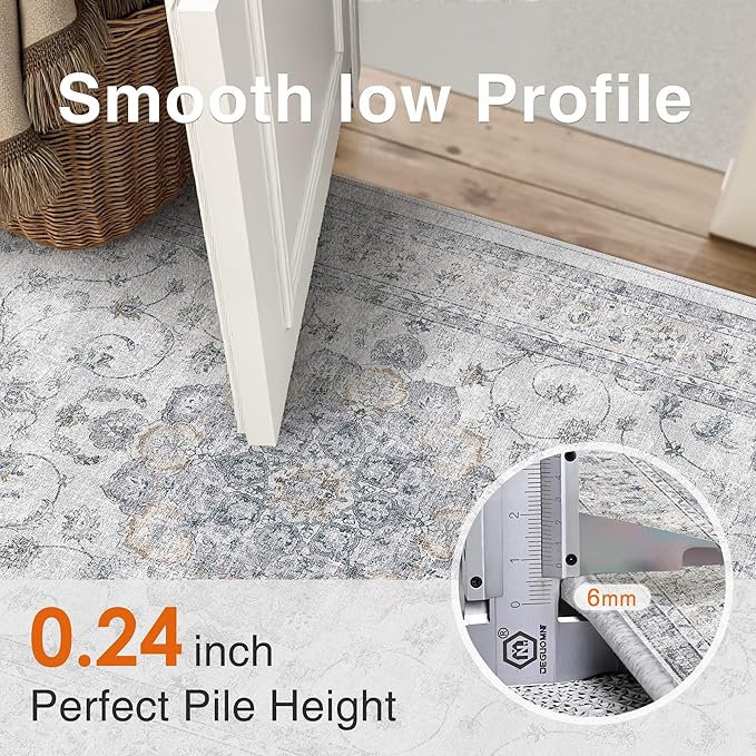 HUGEAR Machine Washable Hallway Runner Rugs 3x10 Vintage Blue Neutral Style Non Slip Stain Resistant Low Pile Throw Carpet for Bedroom Kitchen Retro Aesthetic Modern Decor