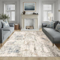 FMFUNCTEX 8x10 Washable Area Rug Brown Blue Neutral Abstract Modern Large Non Slip Carpet for Living Room Bedroom Soft Low Pile Indoor Mat Thin Accent Throw Rug for Dining Room Kitchen Office Nursery