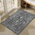 Washable Area Rug 2x3 Black Rugs for Living Room, Vintage Boho Rug for Bedroom Dining Room Office, Distressed Floral Print Carpet for Under Table, Soft Non Slip Low Pile Throw Carpet Indoor Mat
