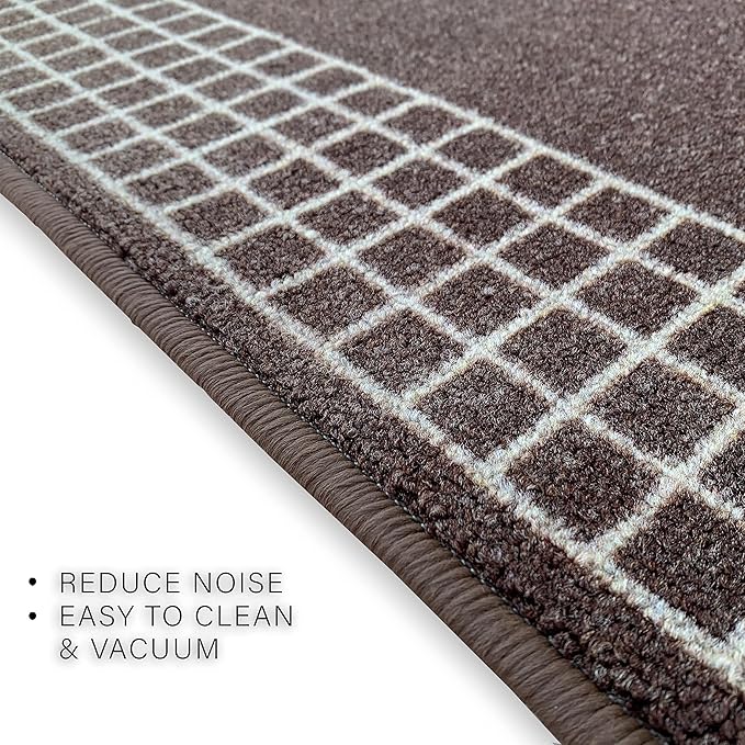 Custom Made Runner Rug for Kitchen Foyer Hallway Entry Choose Your Length 26 Inch Wide Geometric Checkered Design Brown Color (17 feet x 26 inch)